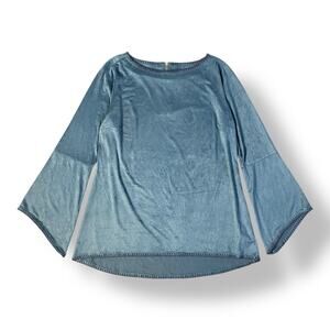 Soft Surroundings Blue Beatrix Faux‎ Suede Flare Sleeve Top Size S Boho Cottage